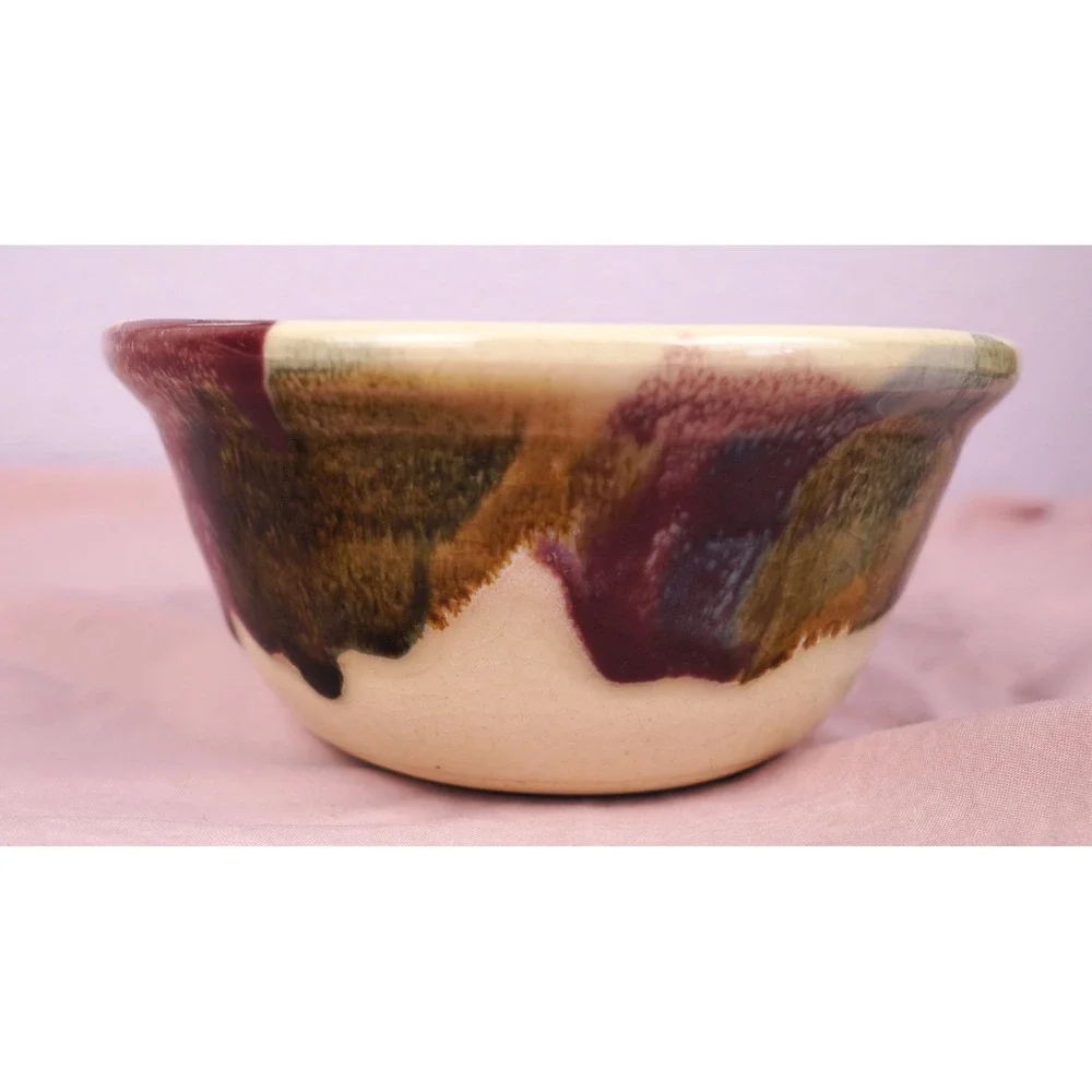 D. K. Clay Hand Thrown Glazed Art Pottery Bowl 1996 paint splatter Multicolor NC